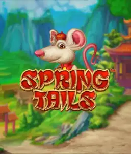 A whimsical illustration of a white rat wearing a red traditional Chinese outfit standing in a scenic mountain backdrop. The image represents the Spring Tails Slot by Betsoft, showcased with striking red and gold logo text.