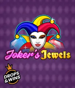 Experience the vibrant charm of the Joker's Jewels game by Pragmatic Play, showcasing a captivating joker's mask adorned with a brightly colored jester hat. This image captures the fun and excitement of classic slots, set against a lavender background. Great for fans of joker-themed slots, promising a thrilling gaming experience. 