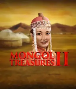 Explore the vibrant culture of Mongolia with Mongol Treasures 2 slot by Endorphina, showcasing a stunning Mongolian woman adorned in traditional attire against a golden Mongolian steppe backdrop. This graphic evokes the beauty of Mongolian culture, delivering a unique cultural journey. 